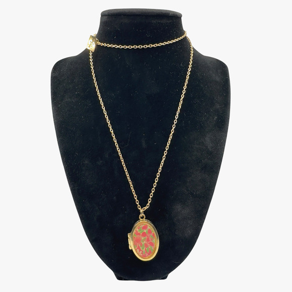 Lilly Pulitzer Necklace Floral Locket Pendant Signed Gold Tone "Heart You" 28in - Picture 1 of 11